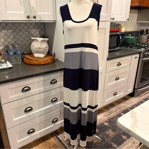 Joan Vass NY Womens Nautical Striped Maxi Dress Sleeveless Size XL Modal Coastal